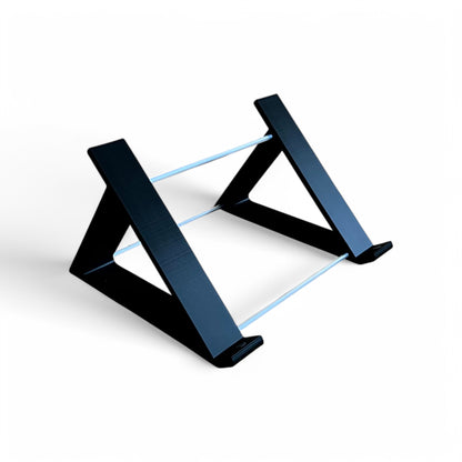 A black desktop stand from Cold Earth Industries designed for the Roland SH-4d Digital Desktop Synthesizer, featuring a robust PLA+ & aluminum structure at a 45 degree angle.